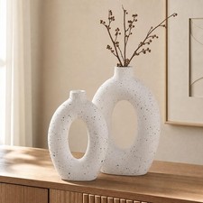 LE TAUCI Ceramic Vases Set of 2, White Hollow Donut 10.5" + 8.5",