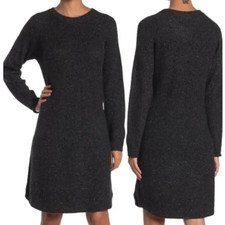 Madewell Curved Hem Sweater Dress Charcoal Gray Ribbed Knit Wool Blend Size XS