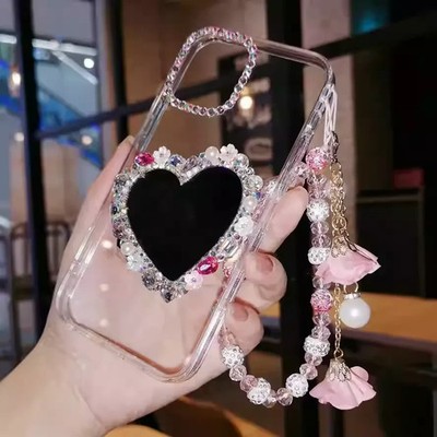 Bling Crystal Floral Mirror Phone Case for iPhone 17 16 15 14 13 12 11 X Pro Max