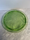 Vintage Depression Glass Green Swirl Footed Cake Plate Stand 10” diameter.