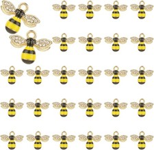 40Pcs Enamel Bee Charms Pendants Rhinestone Honeybee Bulk Gold...