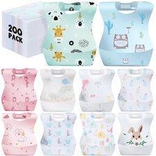 100/200 Pcs Disposable Baby Bibs Bulk Travel Feeding Bib Soft Food Catcher Po...