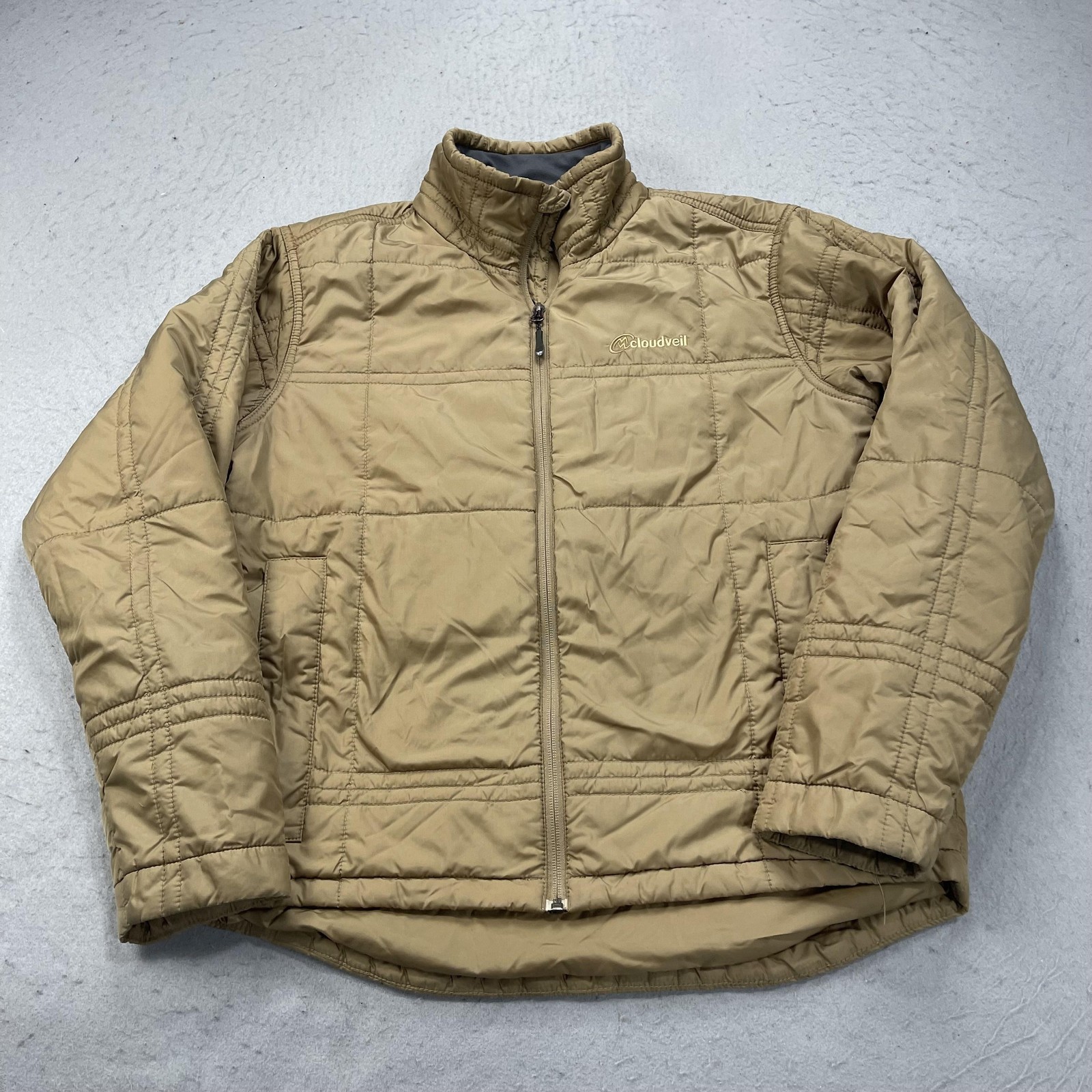 Mens Medium Beige Quilted Primaloft Insulated Puffer Full Zi
