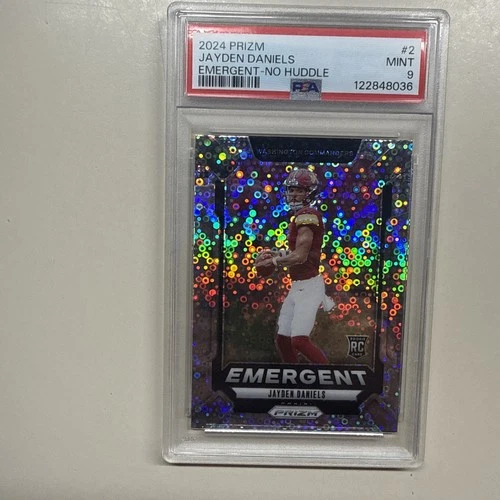 2024 PANINI PRIZM #2 EMERGENT NO HUDDLE PRIZM JAYDEN DANIELS PSA 9 (RC,SP)