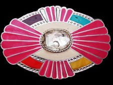 JL01173 SWEET VINTAGE 1970s COLORFUL SOUTHWESTERN DESIGN FASHION BELT BUCKLE