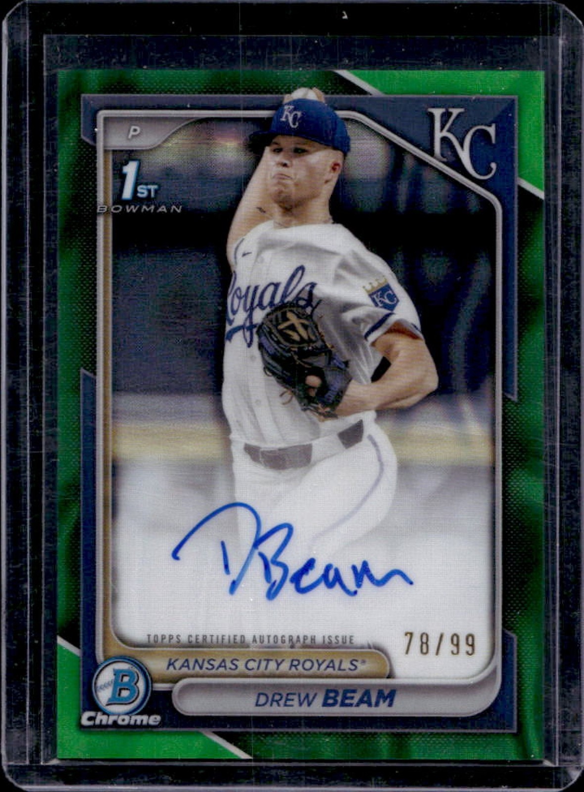 2024 Bowman Draft Drew Beam Chrome Auto Green Lava Refractor 1st #/99 Royals