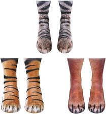 3 Pair Animal Paw Socks - Unisex 3D Printed Novelty Animal Paws Socks for Men, W