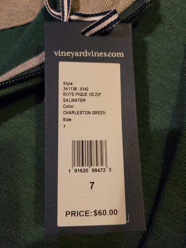 Vineyard Vines Boys Pique 1/2 Zip Size 7 - Picture 4 of 5