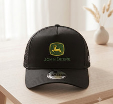 John Deere Logo Embroidered Trucker Hat Black Mesh Cap Farm Farming