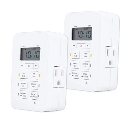 Daysmart 7-Day Digital Outlet Timer, 2 Grounded Timer Outlet, 2 Pack