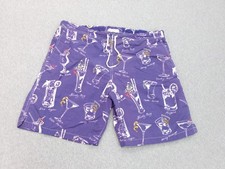 Peter Millar Swim Trunks Mens L Purple Pockets Lined AOP Cocktails Drawstring 