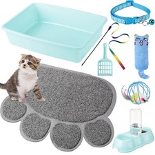 7 Pcs Small Cat Kitten Starter Kit Cat Litter Box with Shovel Paw Litter Mat Dou