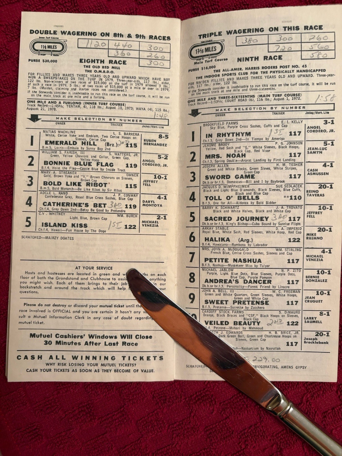 1979 SARATOGA  PROGRAM—ISLAND KISS + EMERALD ISLE++ VERY HARD TO FIND PROGRAM