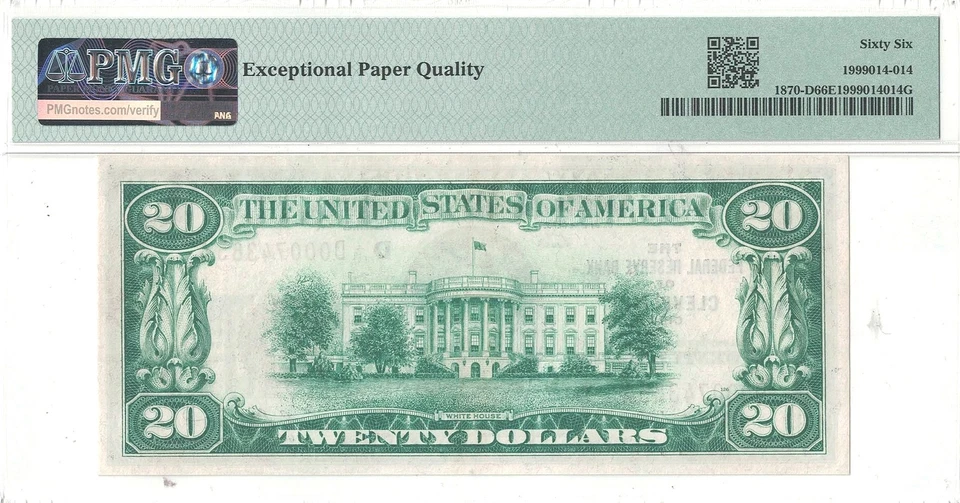 1929 $20 Federal Reserve Bank Note Fr-1870-D PMG Gem CU-66 EPQ - Image 3 of 3
