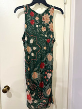 Farm Rio Green Floral Tulle Sleeveless Round Neck Slip Midi Dress M