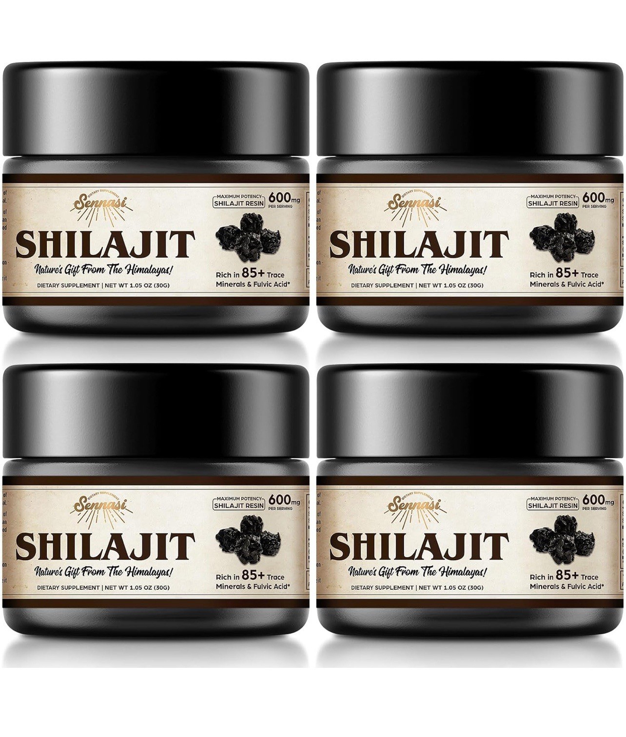 4 Pure Himalayan Organic Shilajit Resin - 600mg 50 Servings Each