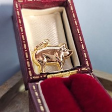 9ct Gold Pig Charm - Cute 90's Pendant - puffy 3D 9k Jewelry