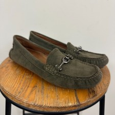 Coach Arlene Womens 8 B Loafers Green Suede Low Top Horsebit Turn Lock Slip On
