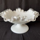 Fenton Silver Crest Ruffled Footed Candy Bowl Dish. Excellent Condition