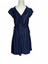 American Eagle Retro Inspired Ruffle Navy Blue Mini Dress - Small