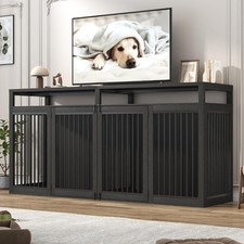 87In Farmhouse Dog Crate TV Stand Wooden Dog Kennel Furniture with 2 Doors
