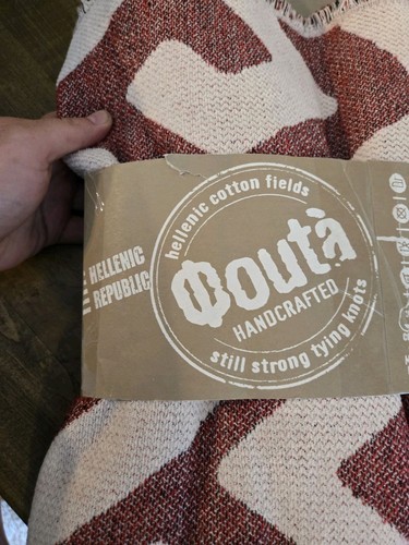 $135 Foutà Organic Hellenic Cotton Athens Greek Cherry Blanket w/ Fringe Qouta - Picture 6 of 8