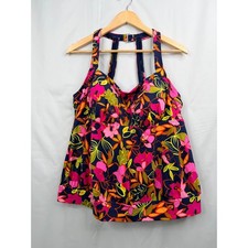 Lands' End 14W Floral Tankini Swim Top Tummy Control Plus Size Swimwear