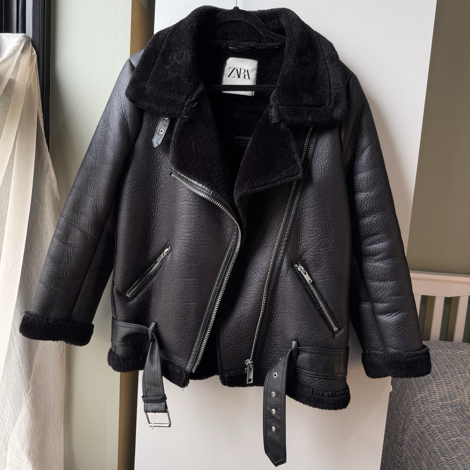ZARA Black  Double Faced Aviator Jacket S