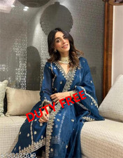 Indian Women Embroidered Blue Kurti Pant Dupatta set Dress Girls Ready to Wear