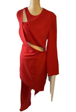 Fashion Nova Lux Athena Red Cut Out Long Sleeve High Low Dress Size 1X