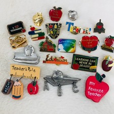 Teacher Appreciation Gift Enamel Lapel Pin Lot - Red Apple Pencil Ruler