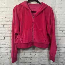 NWOT Women Medium Pink Velour Velvet Hoodie Jessica Simpson Juicy Bright