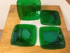 4 VTG Anchor Hocking Dinner Plates Emerald Green "Charm" 9 1/4" Square