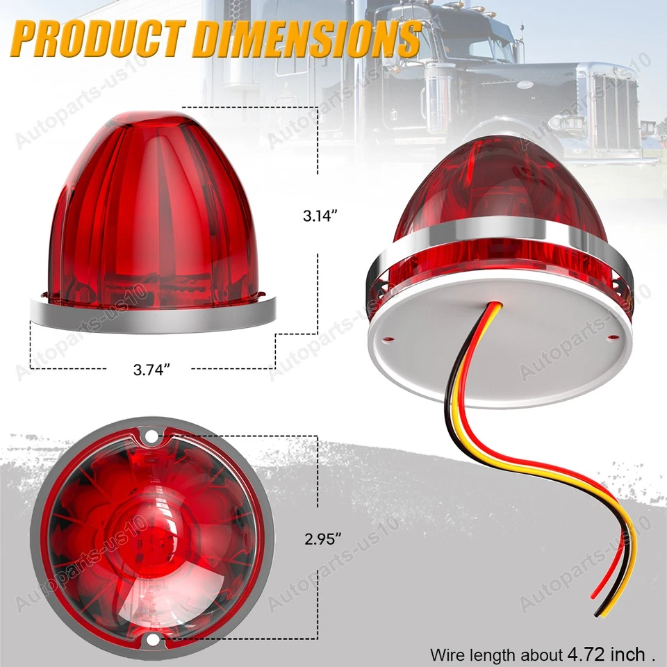 Luces traseras de freno intermitentes LED rojas 4 piezas con luz de sandía marcadora constante Foto 4 de 4