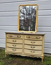 Vintage French Provincial Dresser With Matching Mirror Mid Century Furniture 