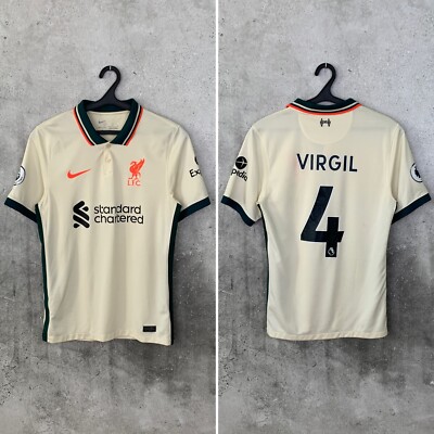 L.F.C. VIRGIL 4 シャツ クリーム色 LIVERPOOL 2021 2022 AWAY FOOTBALL SHIRT #4 VIRGIL VAN DIJK