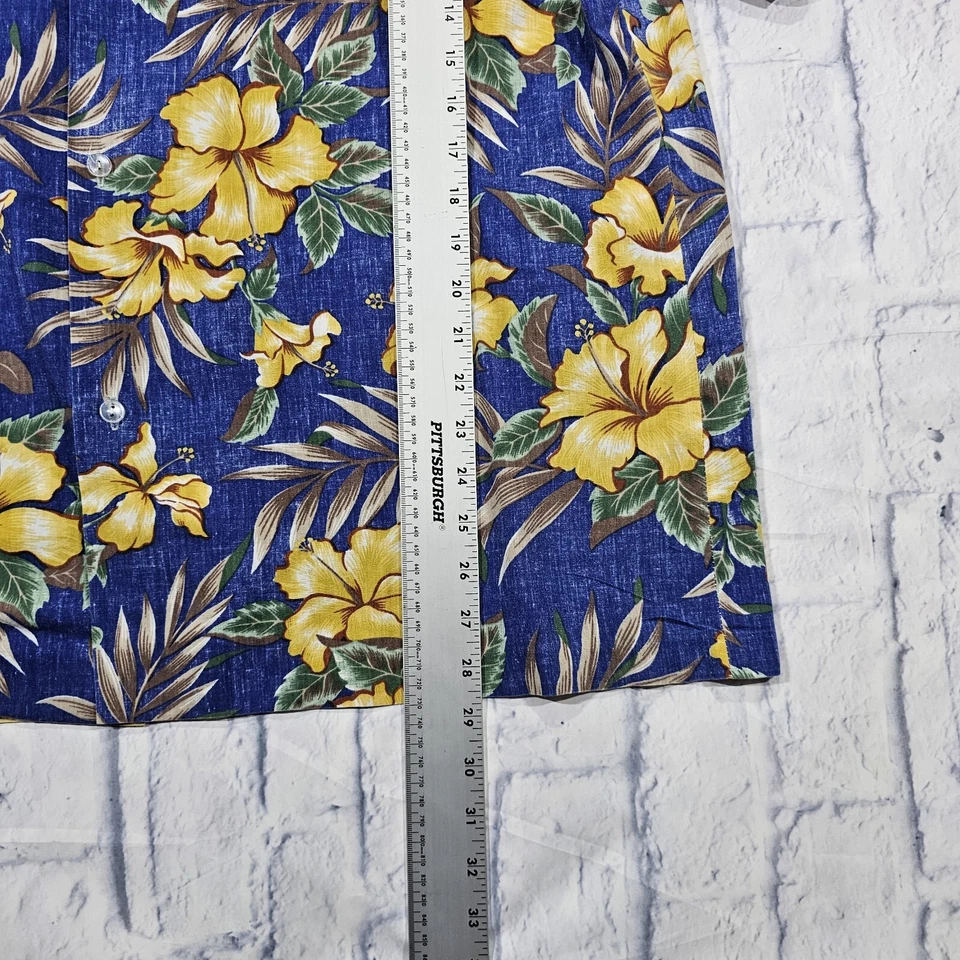 Royal Creations PARA HOMBRES XL Camisa de Campamento Hawaiana Algodón Hibisco Floral Azul Amarillo Foto 2 de 4