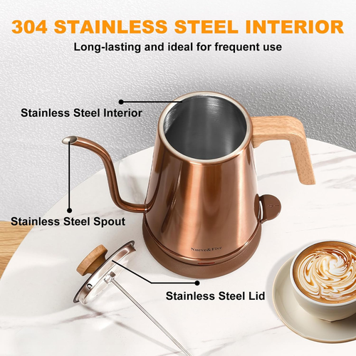Electric Kettle with Thermometer, Copper Tea Kettle with Auto Shut-Off, 1000W - Picture 8 of 12