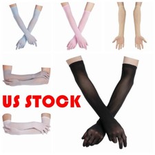 Women Soft Sheer Long Gloves Mesh See Through Elastic Full Finger Sun Protection