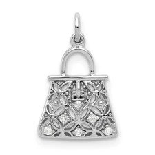 14k White Gold Diamond Handbag Charm Pendant