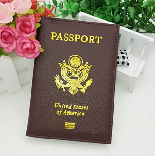 LEATHER PASSPORT HOLDER COVER WALLET TRAVEL CASE EMBLEM GOLD - Picture 5 of 16