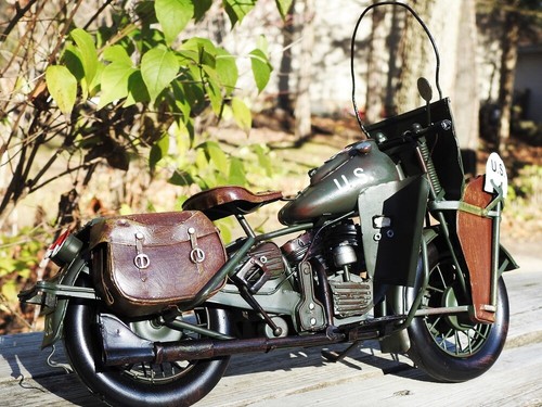 Handmade Tinplate Motorcycle Model - 1942 Harley Davidson WLA - WWII - U.S. Army - Picture 4 of 12