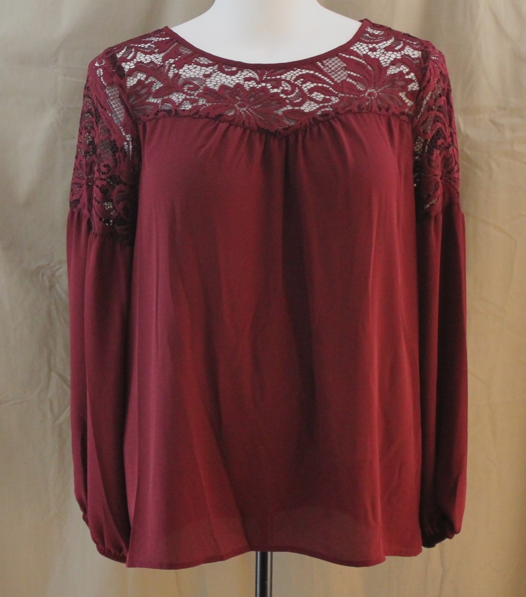 Alyx, XL, Maroon Lace Yoke and Sleeve Top, New with Tags | eBay
