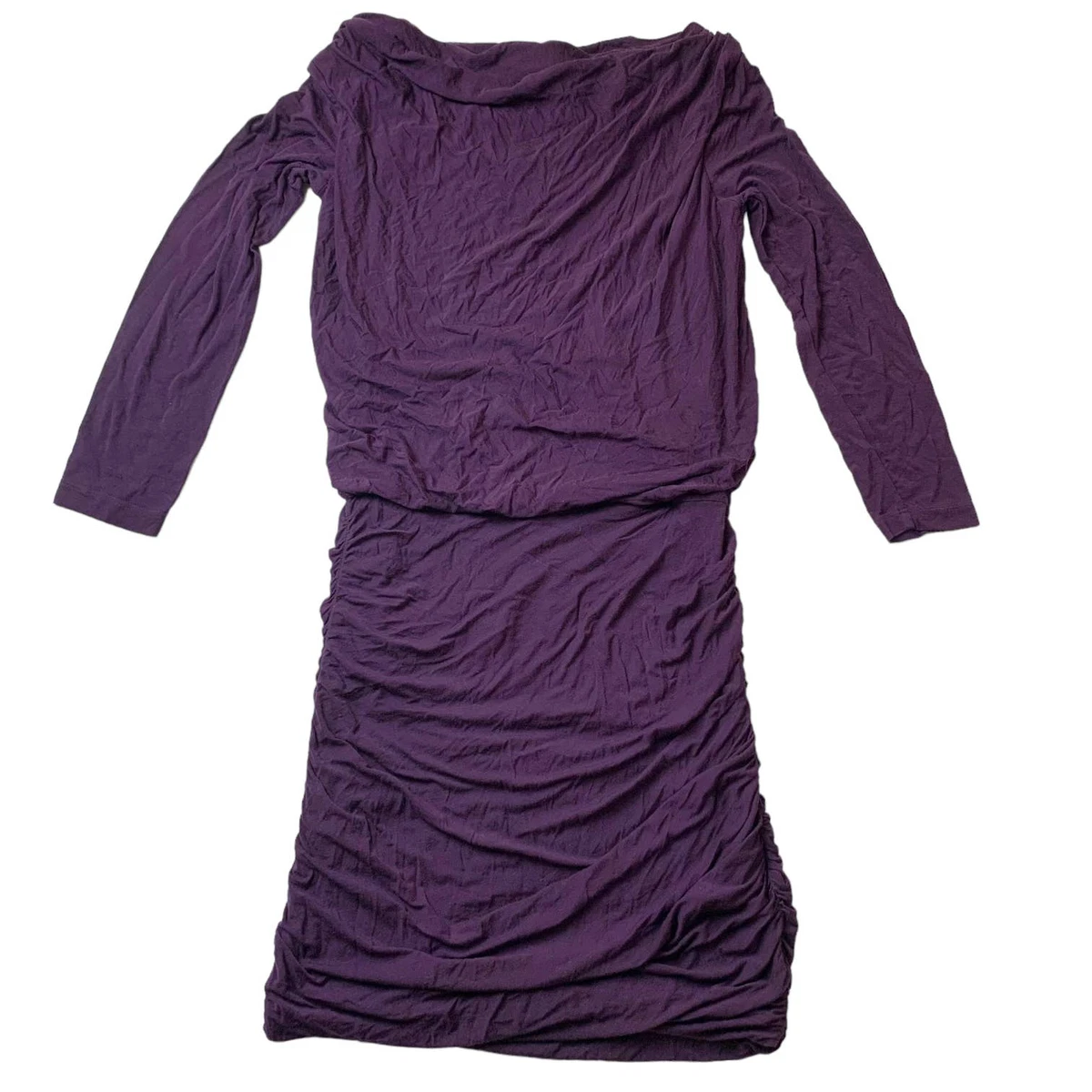 Plum boat neck dress with ruched detail cheap