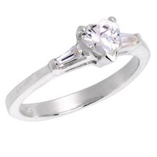 Sterling Silver Engagement Ring,5mm 0.5ct Heart Shape  Baguette Cut CZ Stones