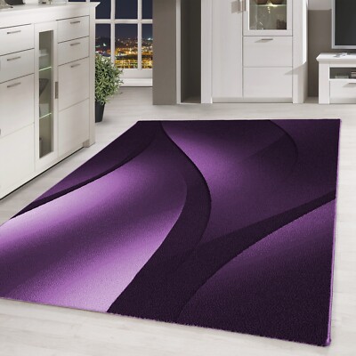 Kurzflor Design Teppich Schatten Muster Wohnzimmer-Teppich Lila Schwarz Meliert