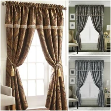 Chezmoi Collection Seville 2-Panel Jacquard Paisley Window Curtain Set