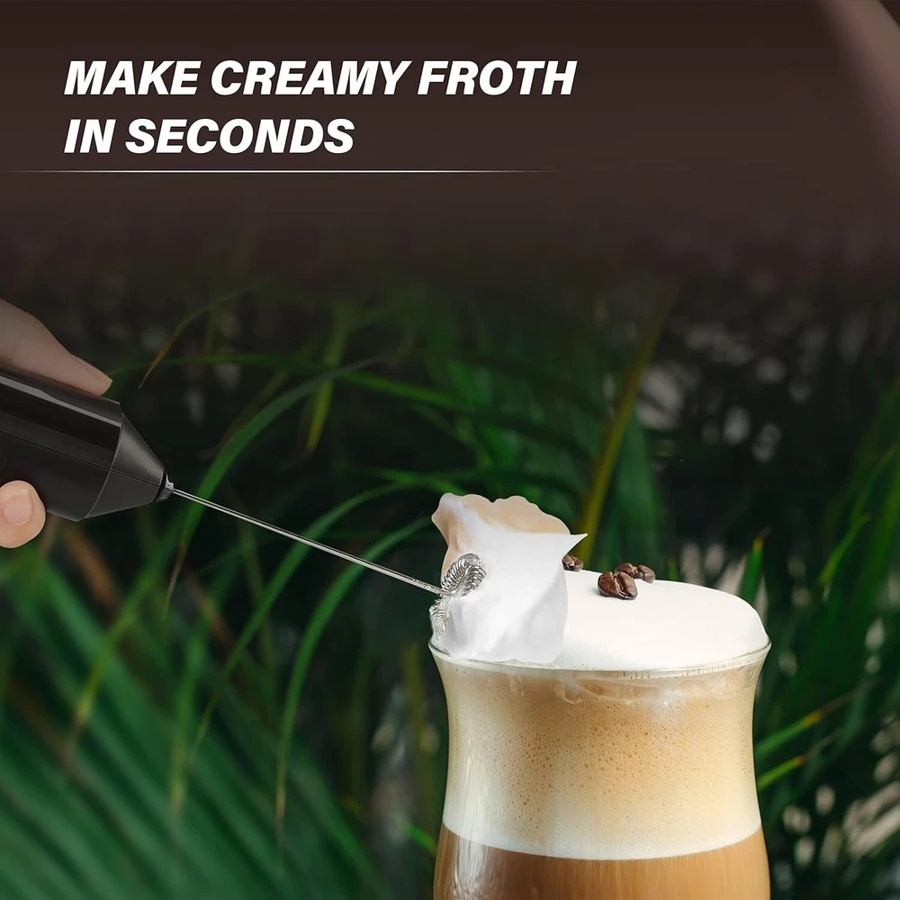 Milk Frother Handheld Battery Operated Whisk Foam Maker For Coffee With Stand