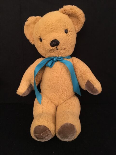 Merrythought Bear with Label 40cm Tall in Plush Golden Yellow & Jointed Limbs