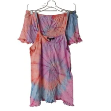 Just Love Womens Tie-Dye Lounge Set M Cotton Ruffle Hem Shorts Strappy Top #D-20